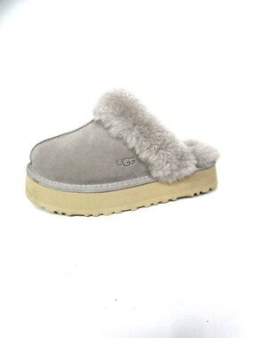 UGG EUC Size 6 Womens Disquette Cozy Fur Lined Platform Slippers Gray 1122550